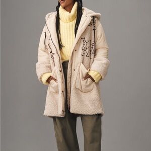 BNWT Pilcro Embroidered Hooded Sherpa Coat